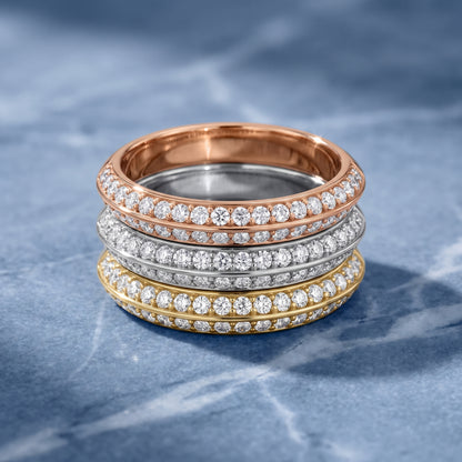 Divya Ridged Dome Round Diamond Half Eternity Band in White Gold - 3rings.jpg
