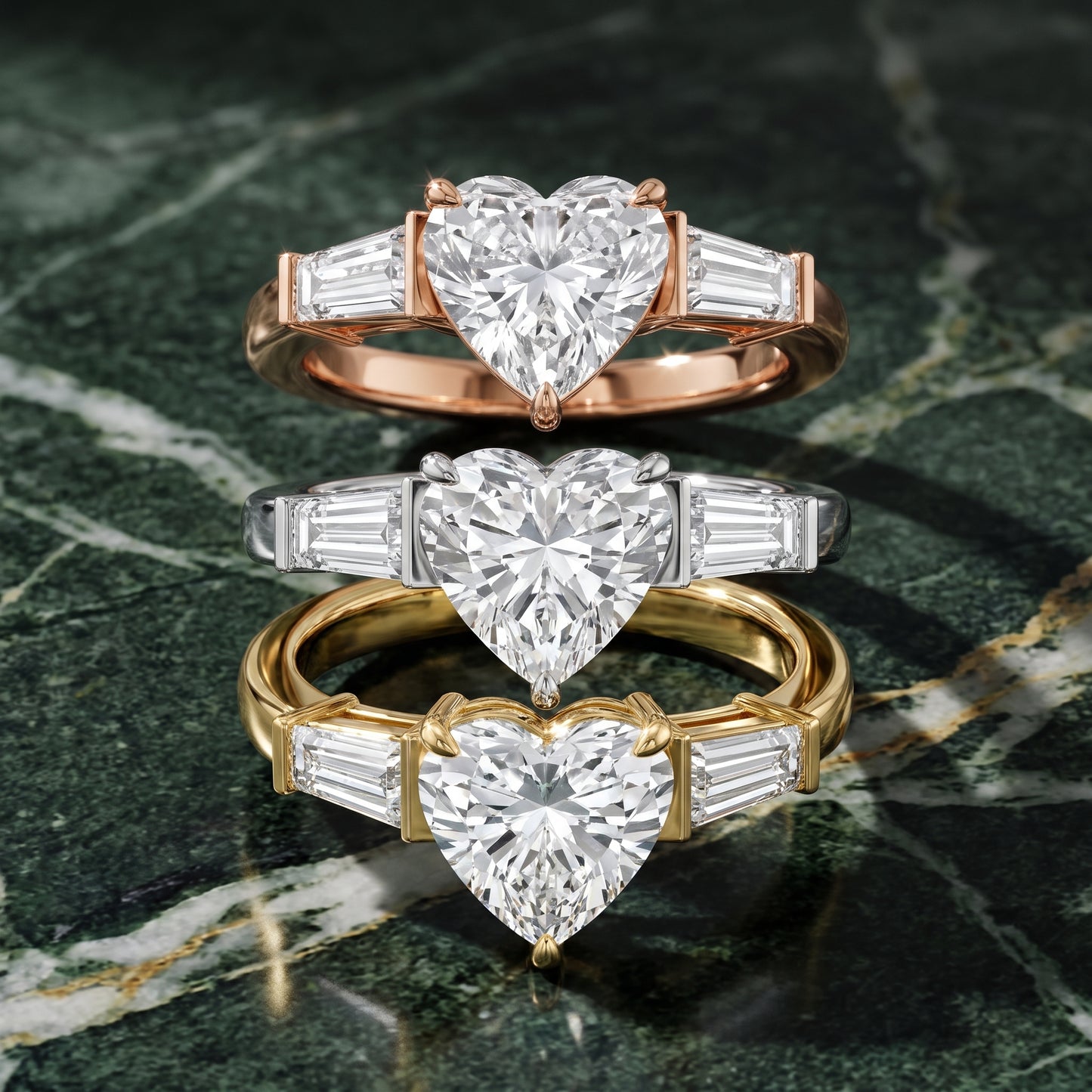 Zelda Tapered Baguette Heart Diamond Engagement Ring in Silver - 3rings.jpg