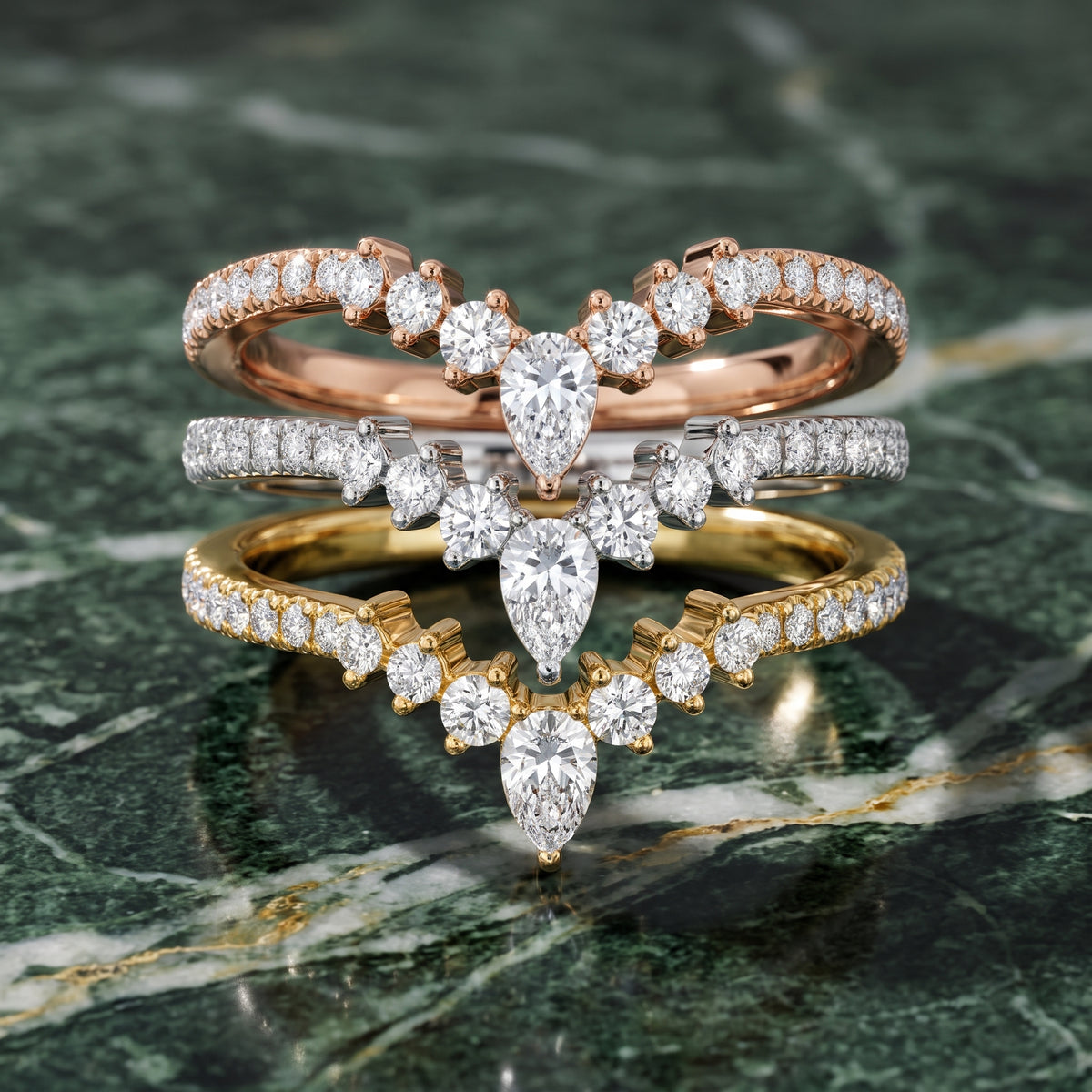 Priscilla Contour Pear & Round Diamond Stackable Ring in Platinum - 3rings.jpg