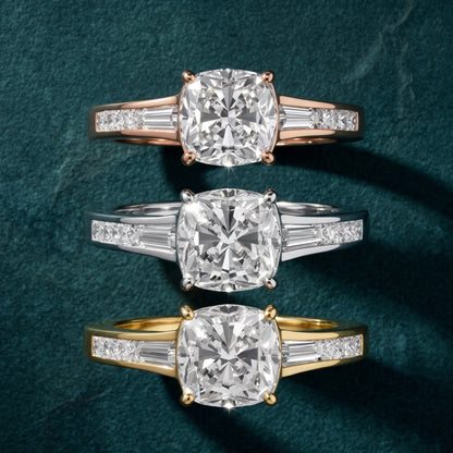 Nathalie Baguette Channel Set Cushion Diamond Engagement Ring in Platinum - 3rings.jpg