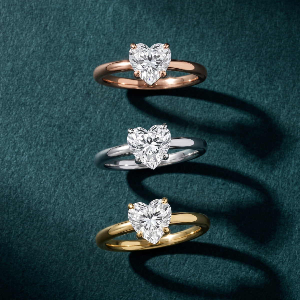 Charlotte Charm Solitaire Heart Diamond Engagement Ring in Rose Gold - 3rings.jpg