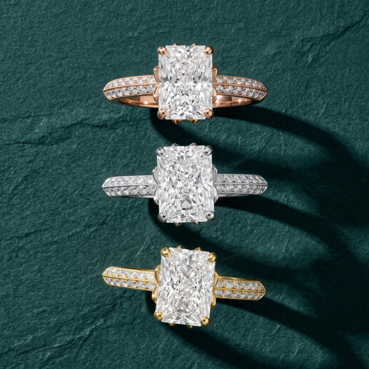 Jasmine Knife Edge Pavé Radiant Diamond Engagement Ring in Silver - 3rings.jpg