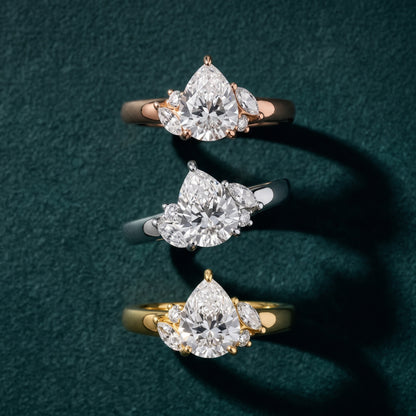 Napa Leaf Cluster Pear Diamond Engagement Ring in Silver - 3rings.jpg