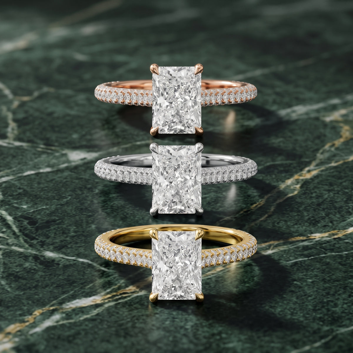 Elisa Hidden Halo Pavé Radiant Diamond Engagement Ring in Platinum - 3rings.jpg