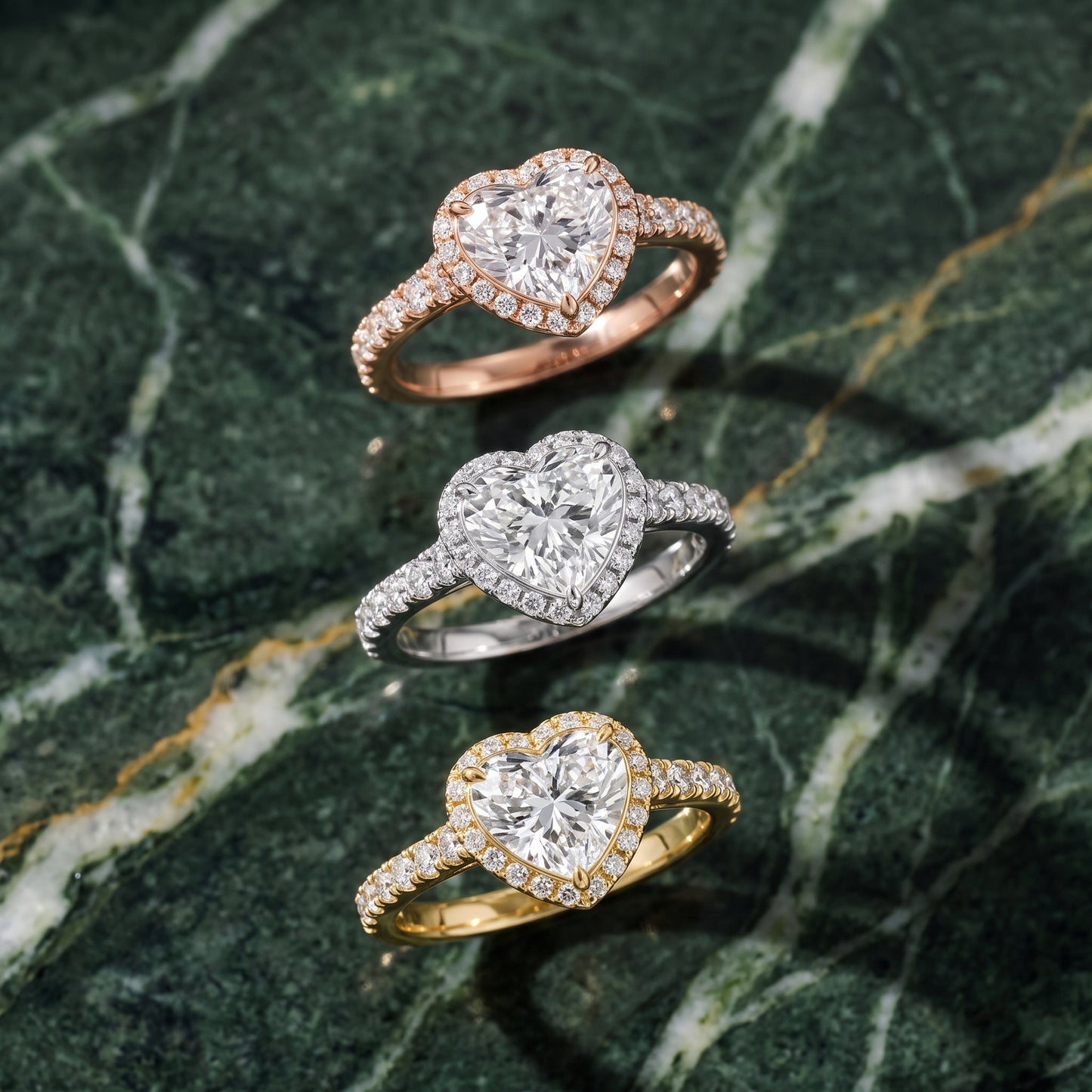 Bella Halo Pavé Heart Diamond Engagement Ring in Yellow Gold - 3rings.jpg