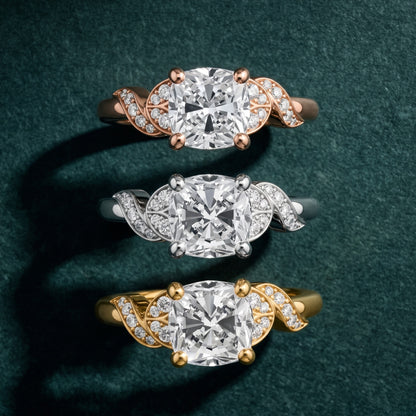 Megan Leaf Pavé Cushion Diamond Engagement Ring in White Gold - 3rings.jpg