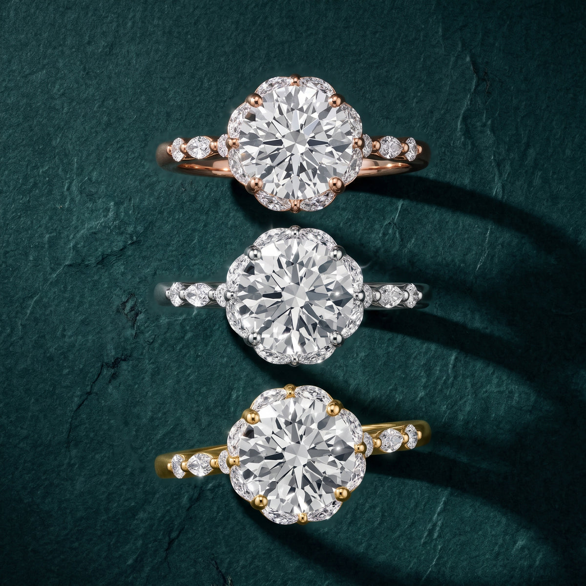 Valentina Petal Halo Round Diamond Engagement Ring in Rose Gold - 3rings.jpg