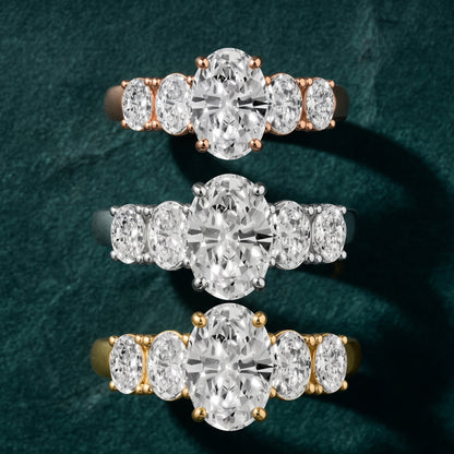 Judith Statement Five-Stone Oval Diamond Engagement Ring in White Gold - 3rings.jpg