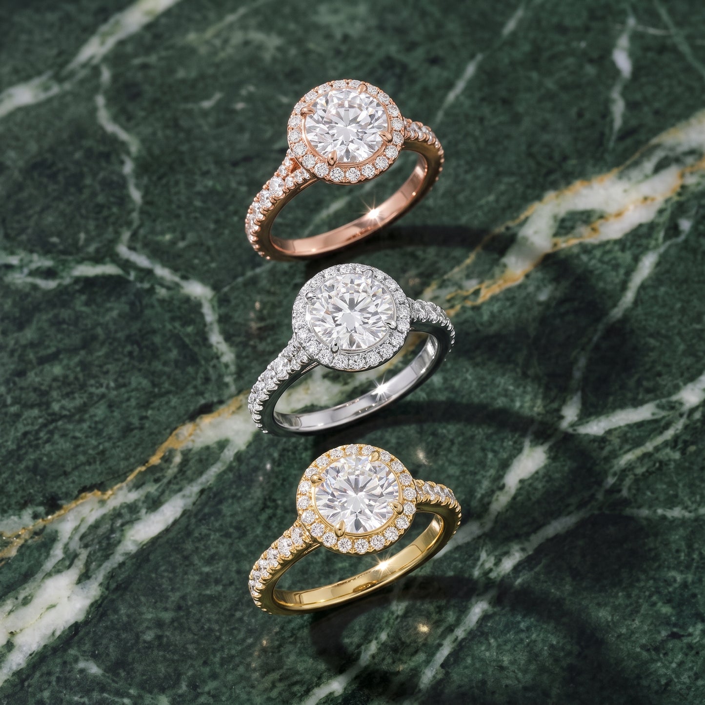Bella Halo Pavé Round Diamond Engagement Ring in Rose Gold - 3rings.jpg