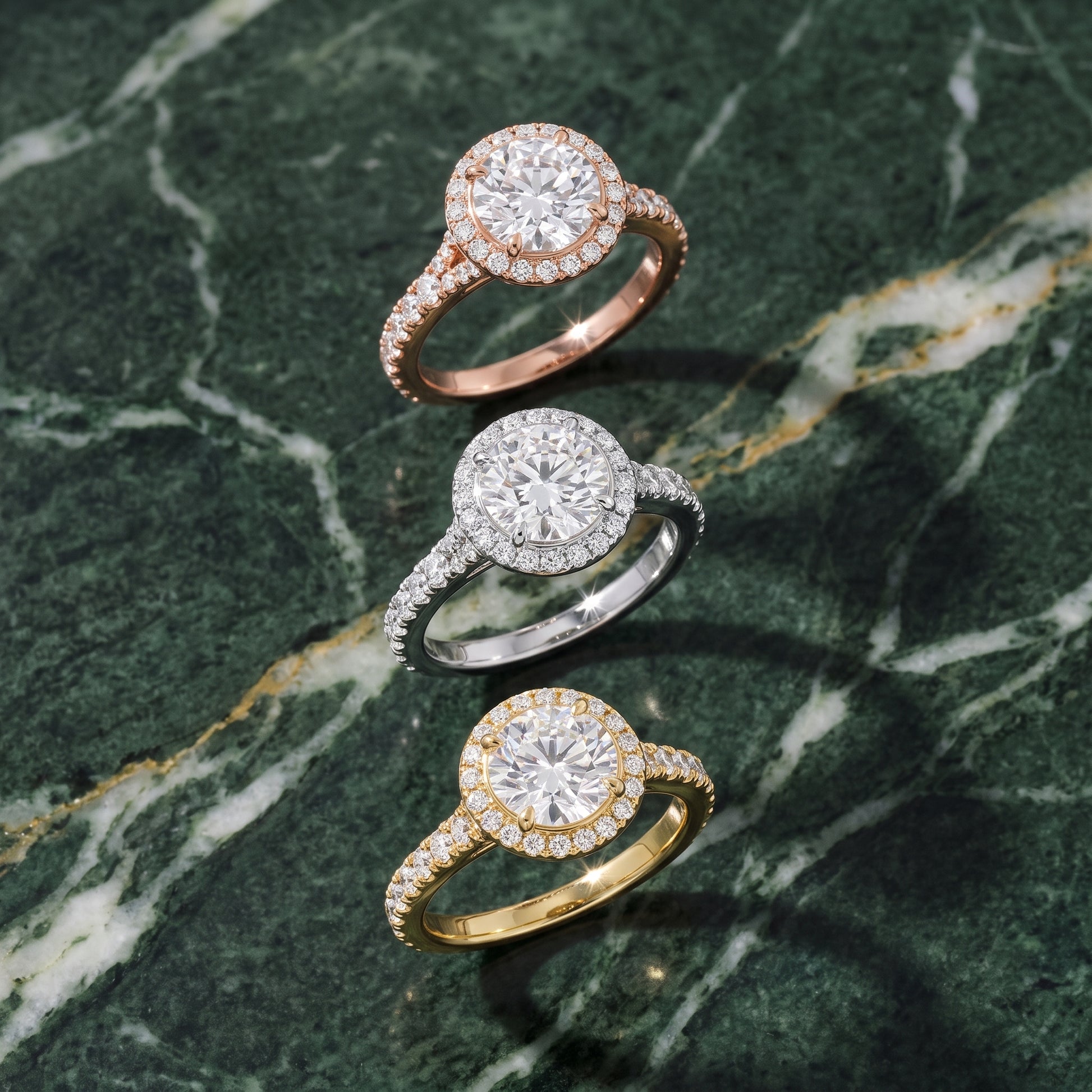 Bella Halo Pavé Round Diamond Engagement Ring in Rose Gold - 3rings.jpg