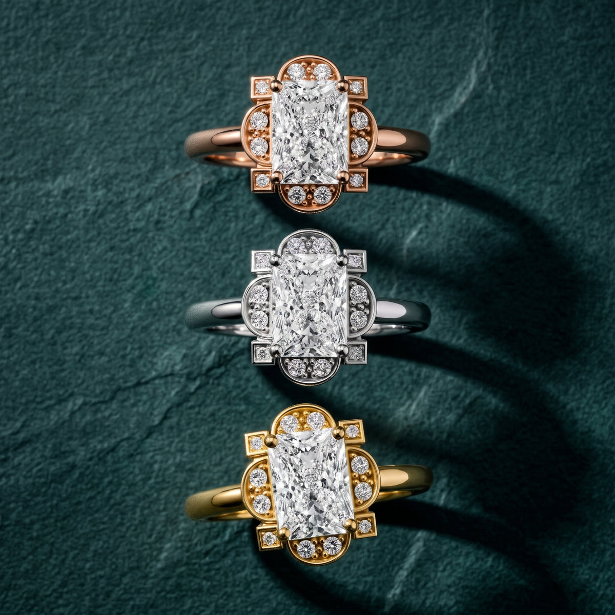Serafina Vintage Halo Radiant Diamond Engagement Ring in White Gold - 3rings.jpg