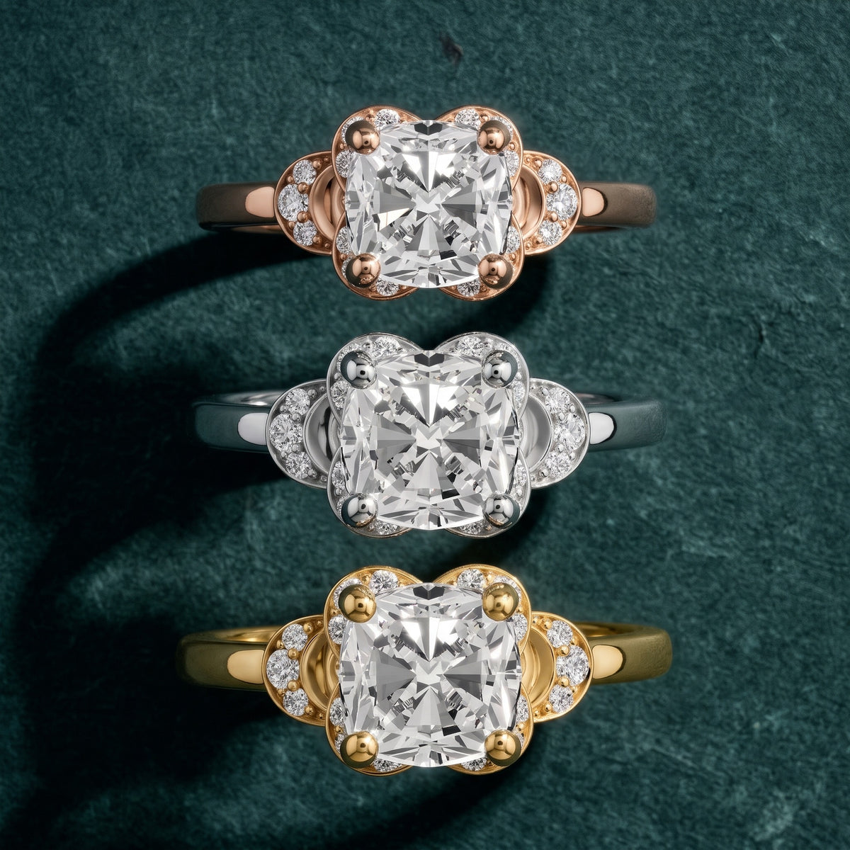 Ruth Floral Cluster Cushion Diamond Engagement Ring in Platinum - 3rings.jpg