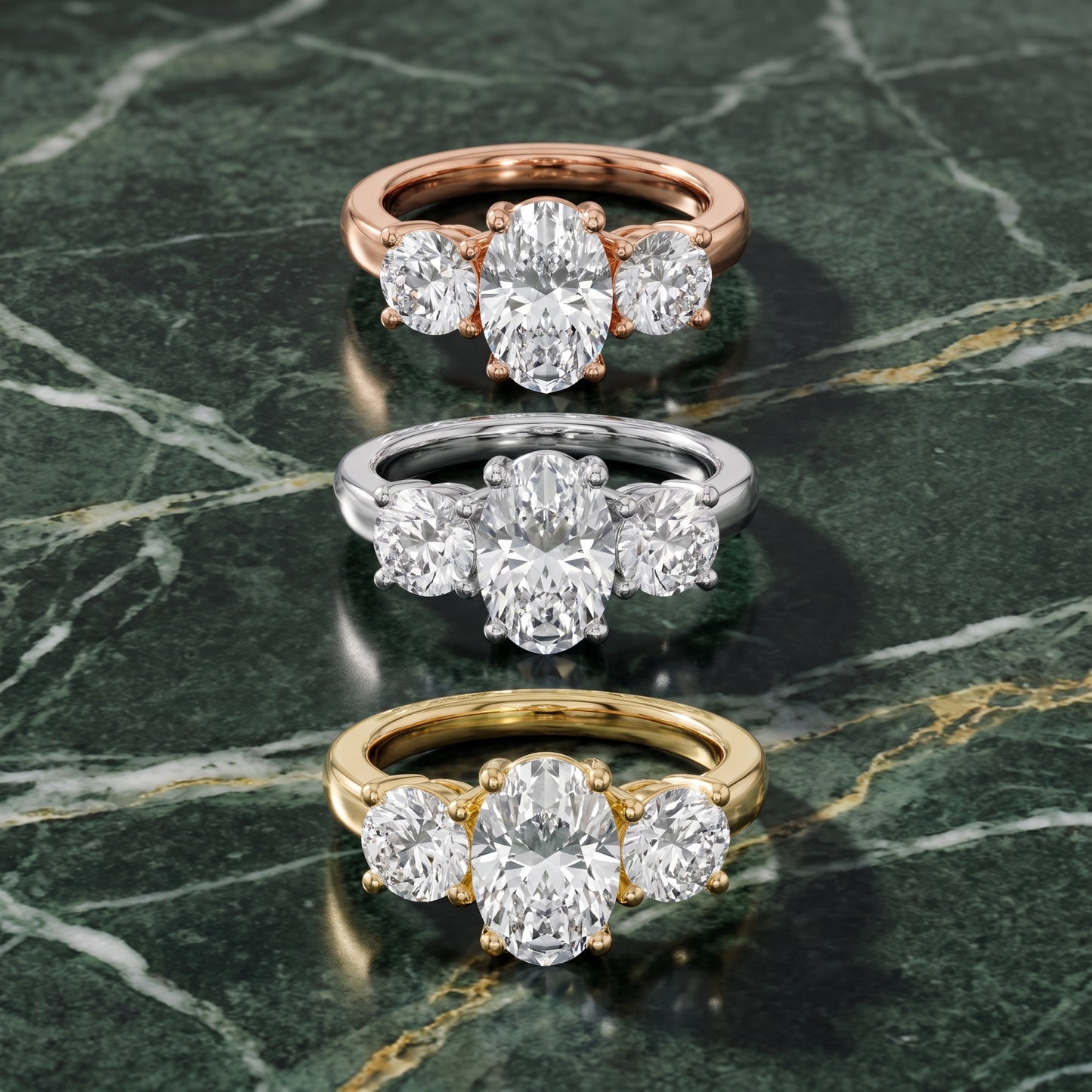 Callie Three-Stone Trellis Oval Diamond Engagement Ring in Yellow Gold - 3rings.jpg
