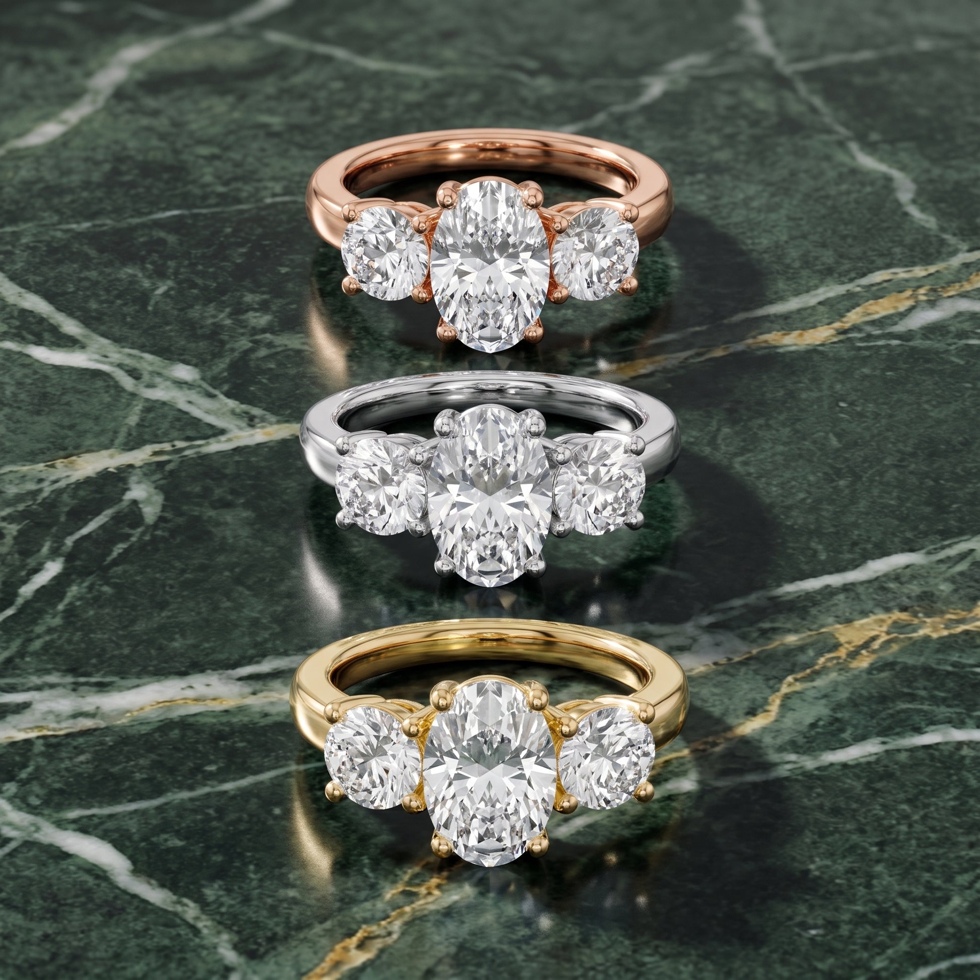 Callie Three-Stone Trellis Oval Diamond Engagement Ring in Yellow Gold - 3rings.jpg