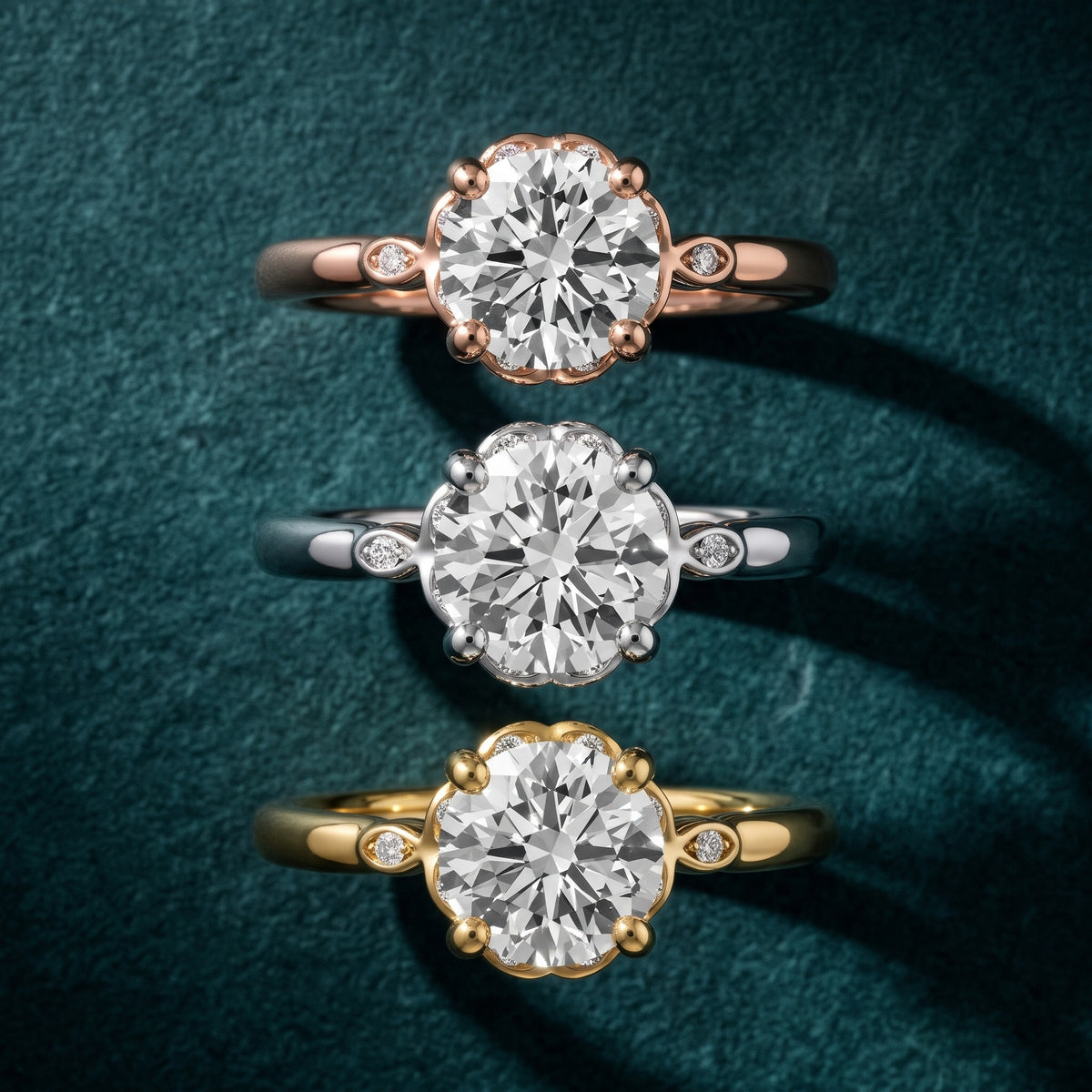 Rachel Petal Round Diamond Engagement Ring in Yellow Gold - 3rings.jpg