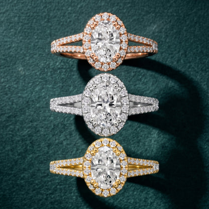 Dallas Halo Split Shank Oval Diamond Engagement Ring in Platinum - 3rings.jpg