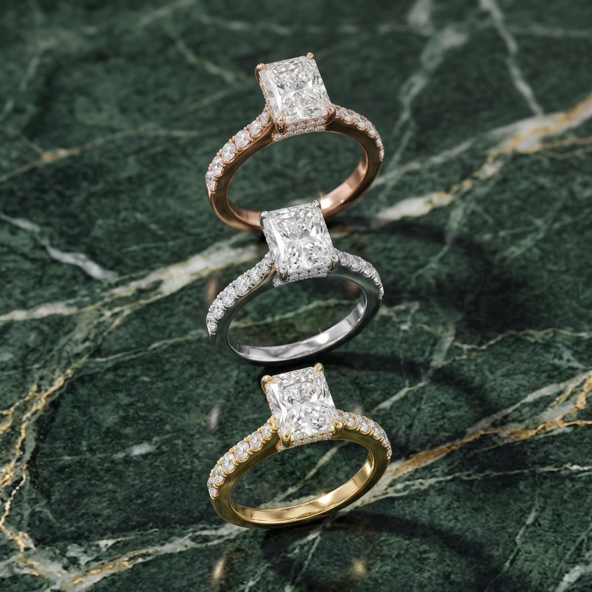 Gia Hidden Halo Pavé Radiant Diamond Engagement Ring in Yellow Gold - 3rings.jpg