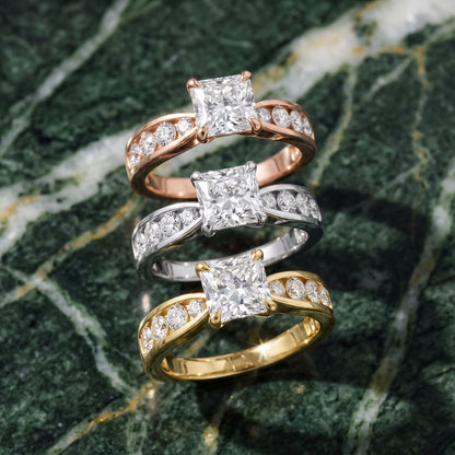 Noor Channel Set Sidestone Radiant Diamond Engagement Ring in Rose Gold - 3rings.jpg