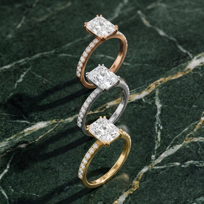 Luna Solitaire Pavé Radiant Diamond Engagement Ring in Platinum - 3rings.jpg