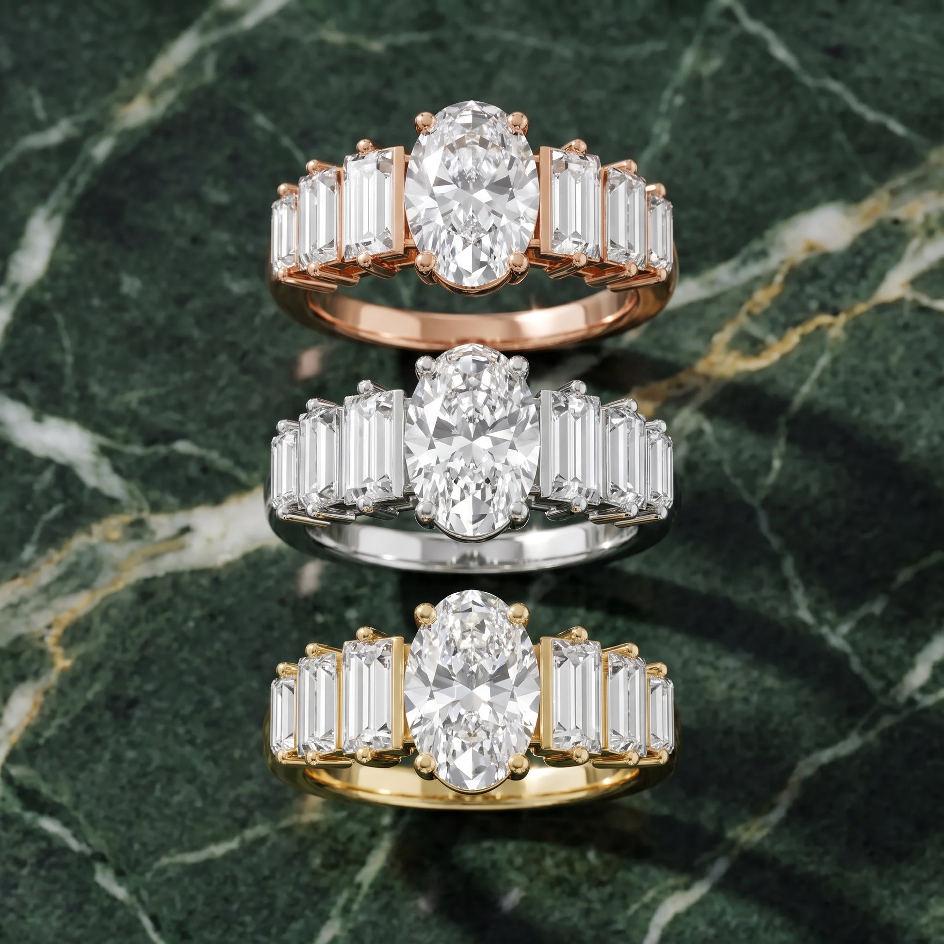 Mara Sidestone Baguette Accent Oval Diamond Engagement Ring in Rose Gold - 3rings.jpg