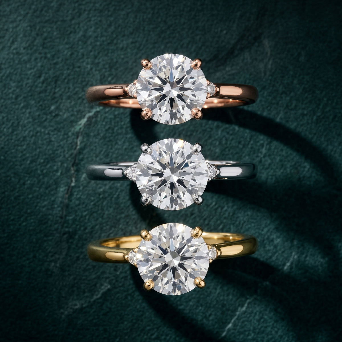 Teodora Floating Three-Stone Round Diamond Engagement Ring in Rose Gold - 3rings.jpg