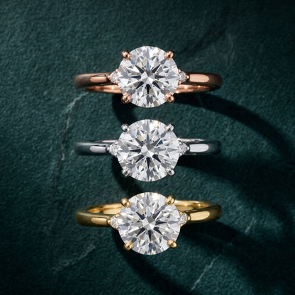 Teodora Floating Three-Stone Round Diamond Engagement Ring in Rose Gold - 3rings.jpg