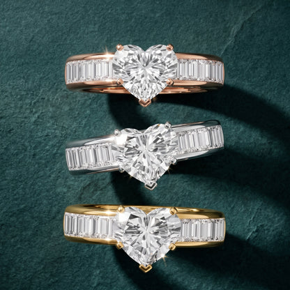 Malibu Wide Band Baguette Heart Diamond Engagement Ring in Platinum - 3rings.jpg