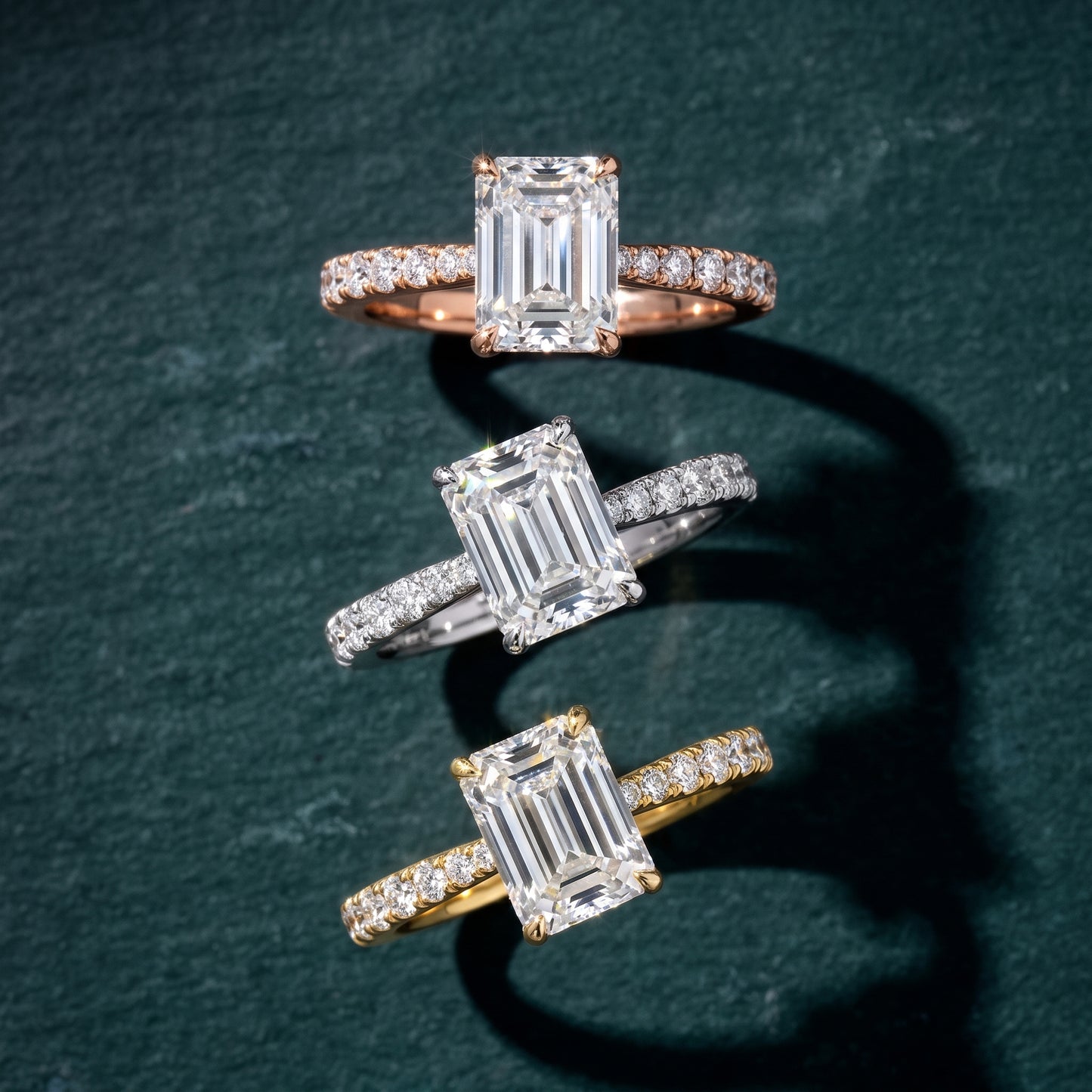 Gia Hidden Halo Pavé Emerald Diamond Ring in Silver - 3rings.jpg