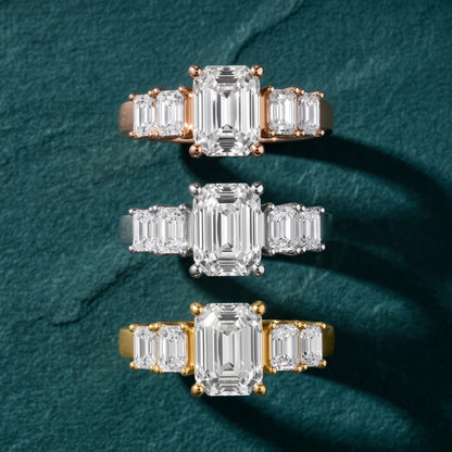 Amber Graduated Five-Stone Emerald Diamond Engagement Ring in White Gold - 3rings.jpg