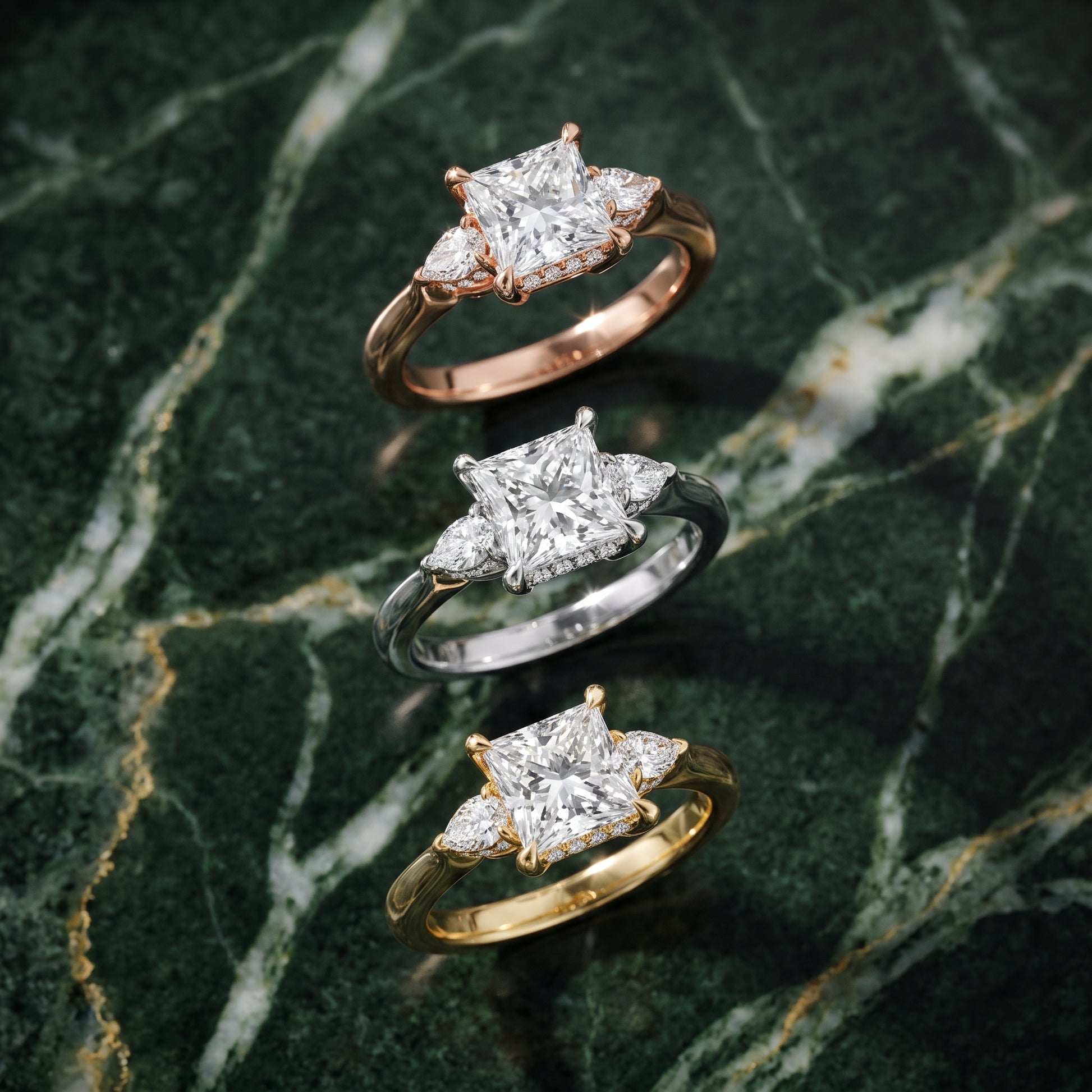 Leila Three-Stone Princess Diamond Engagement Ring in Rose Gold - 3rings.jpg