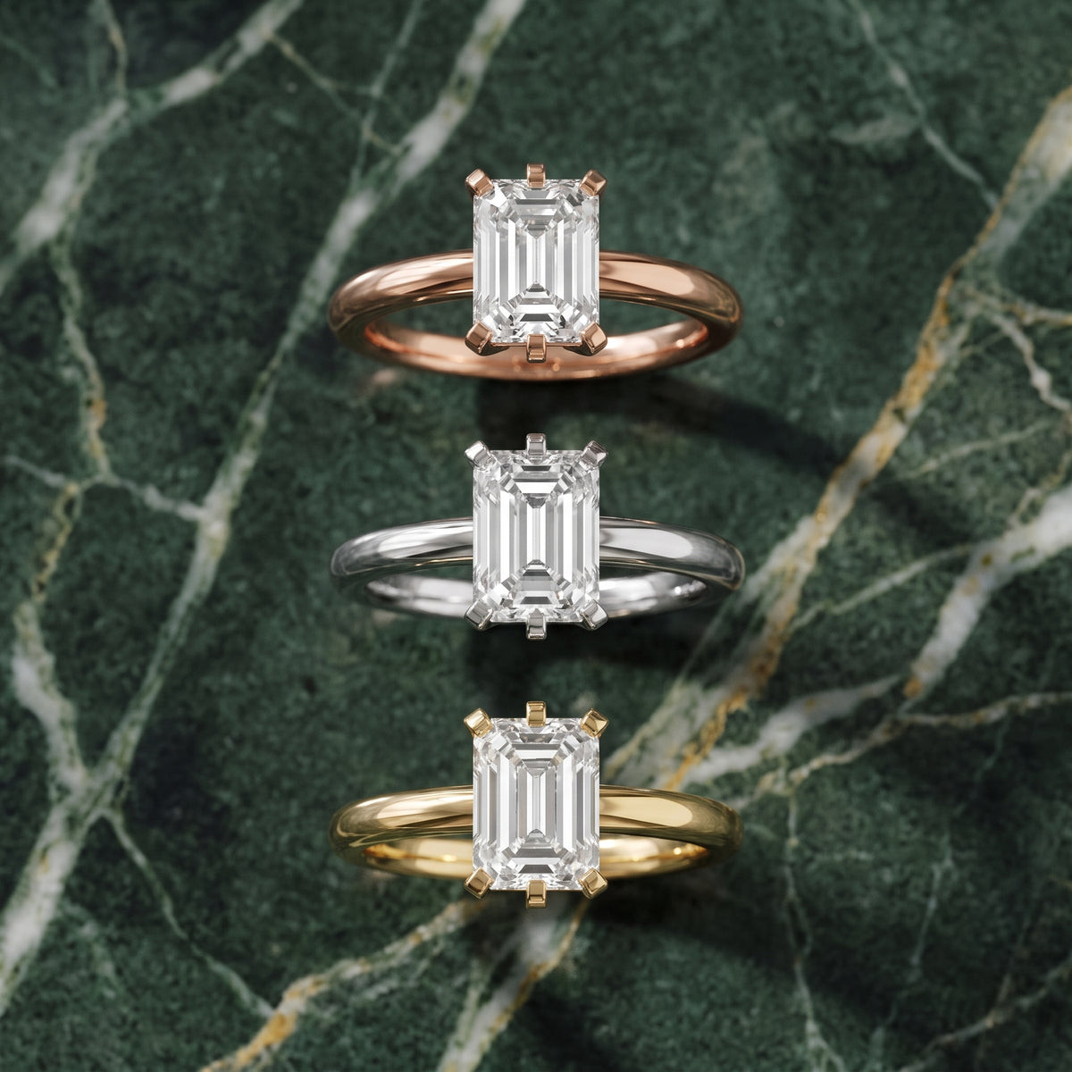 Arabella Six-Prong Solitaire Emerald Diamond Engagement Ring in White Gold - 3rings.jpg
