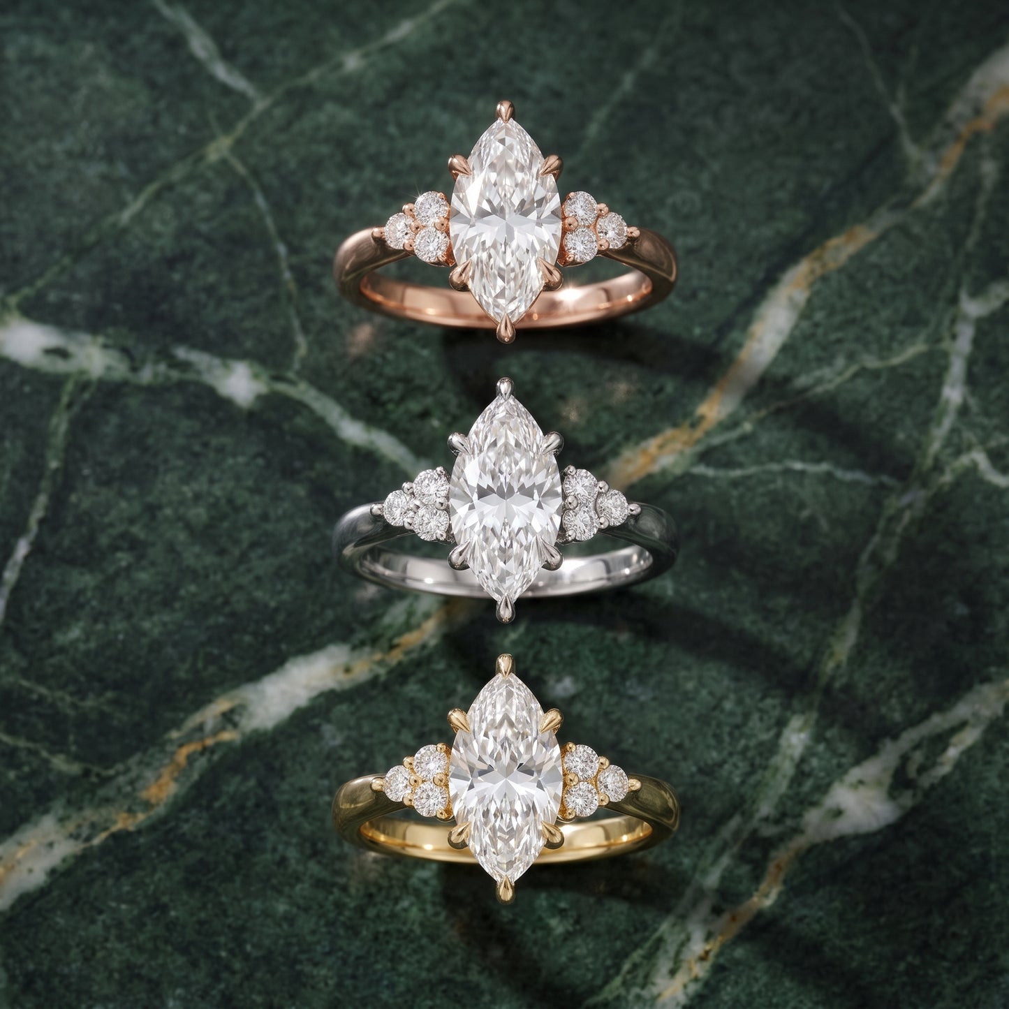 Anya Sidestone Cluster Marquise Diamond Ring in Yellow Gold - 3rings.jpg