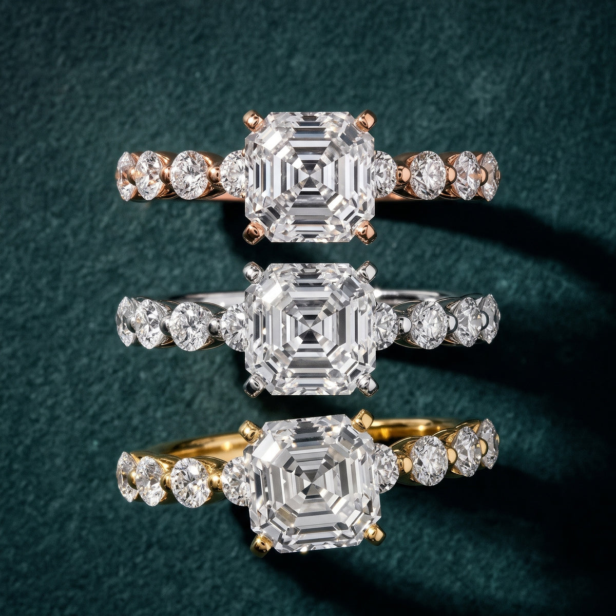 Maura Beaded Statement Asscher Diamond Engagement Ring in White Gold - 3rings.jpg