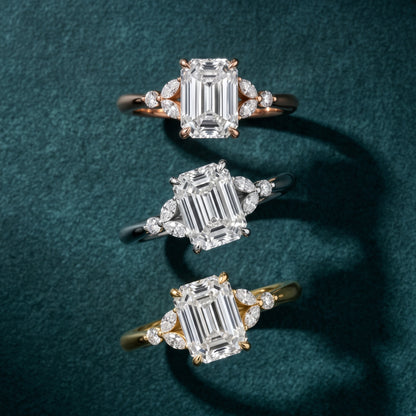 Eve Leaf Cluster Emerald Diamond Engagement Ring in Rose Gold - 3rings.jpg