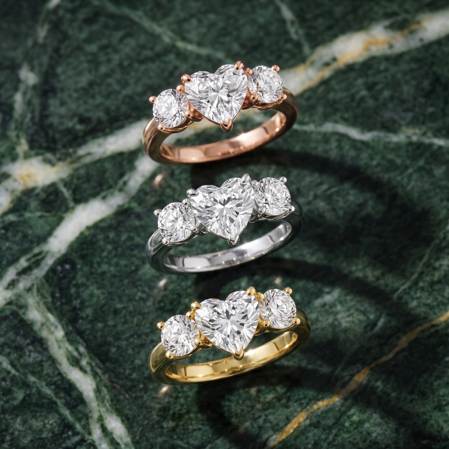 Callie Three-Stone Trellis Heart Diamond Engagement Ring in Yellow Gold - 3rings.jpg