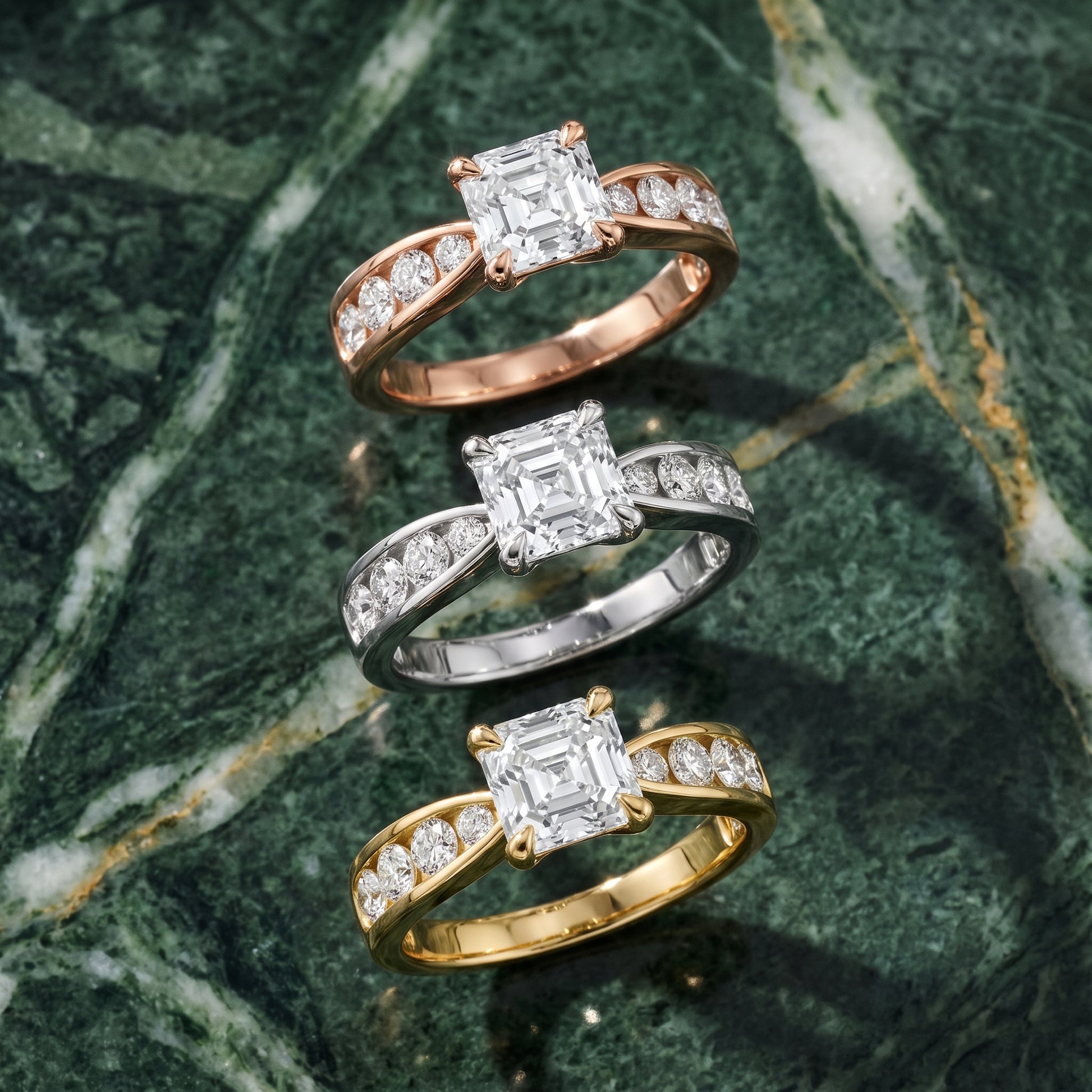 Noor Channel Set Sidestone Asscher Diamond Engagement Ring in Silver - 3rings.jpg