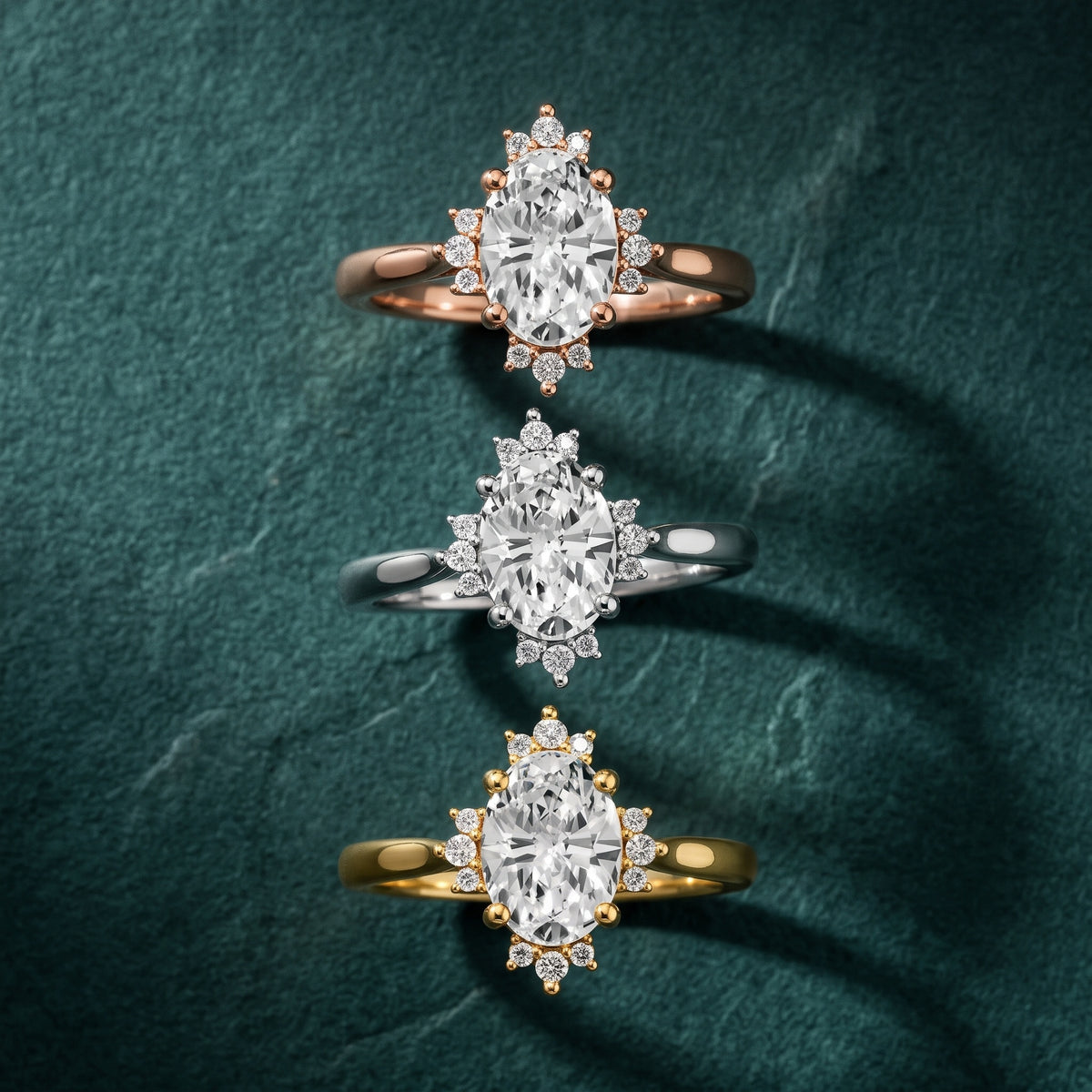 Linden Starburst Cluster Oval Diamond Engagement Ring in White Gold - 3rings.jpg