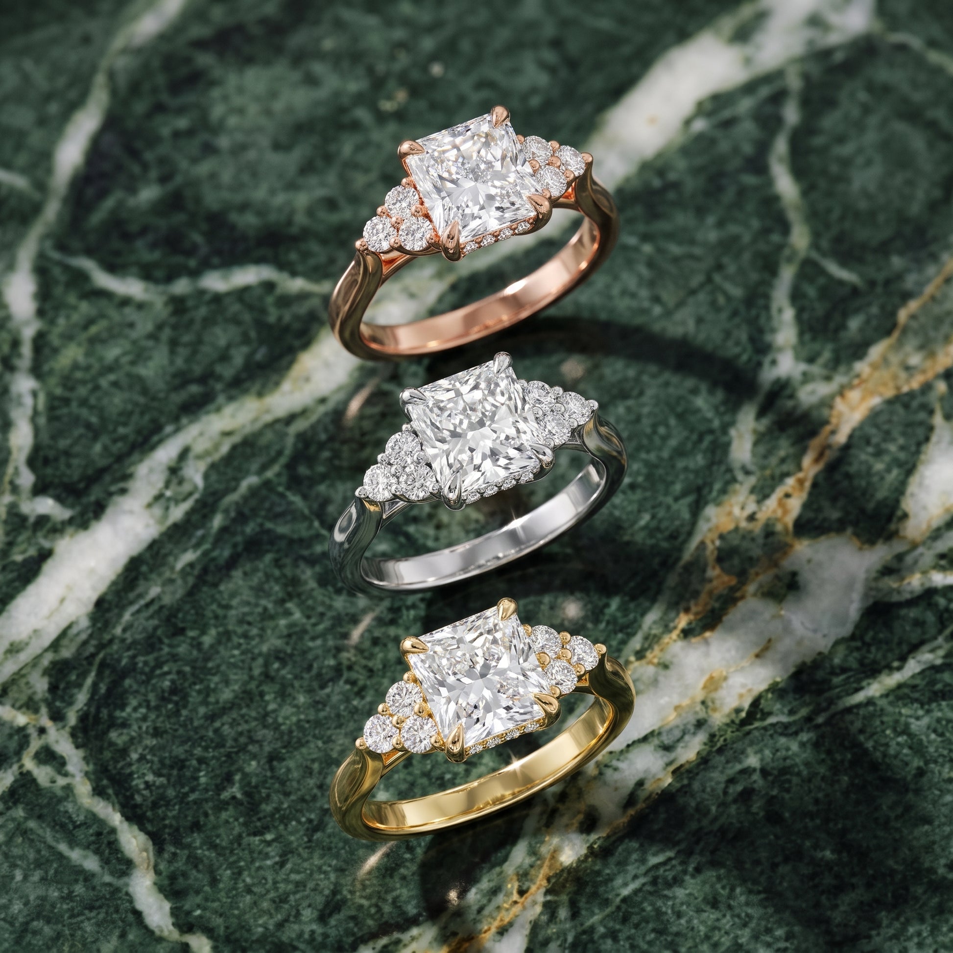 Anya Sidestone Cluster Radiant Diamond Ring in Silver - 3rings.jpg