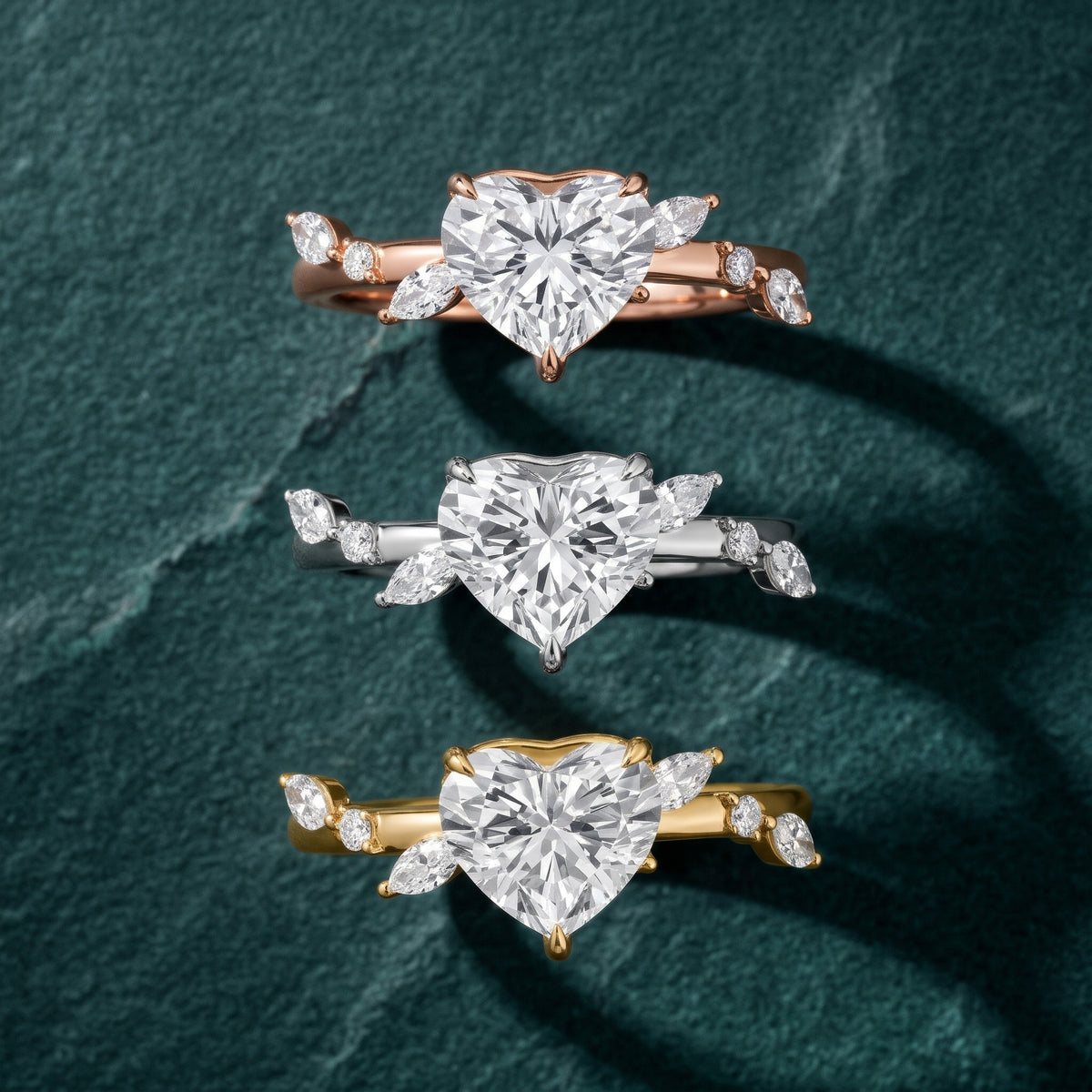 Vivian Leaf Heart Diamond Engagement Ring in Silver - 3rings.jpg
