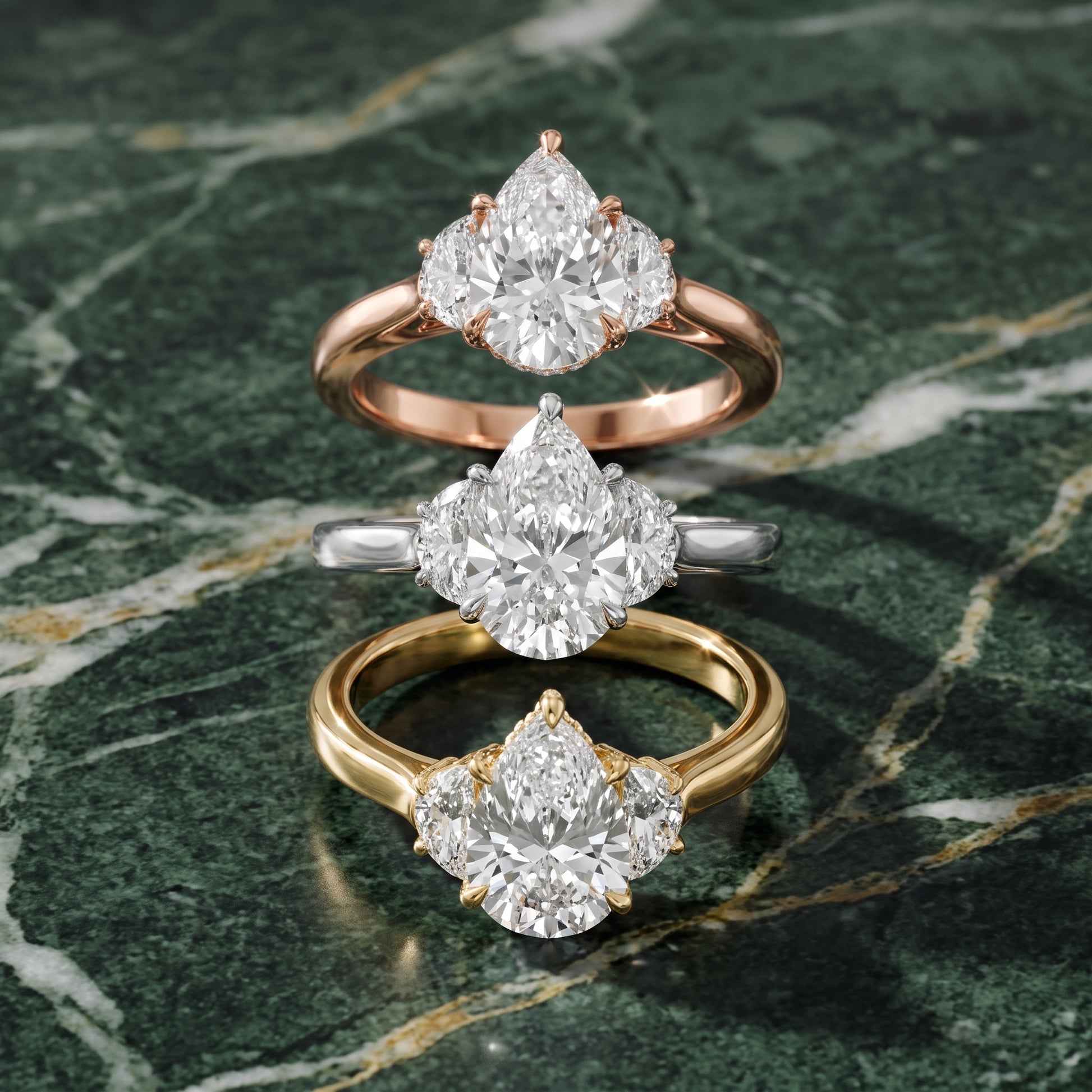 Romy Three-Stone Pear Diamond Engagement Ring in Silver - 3rings.jpg