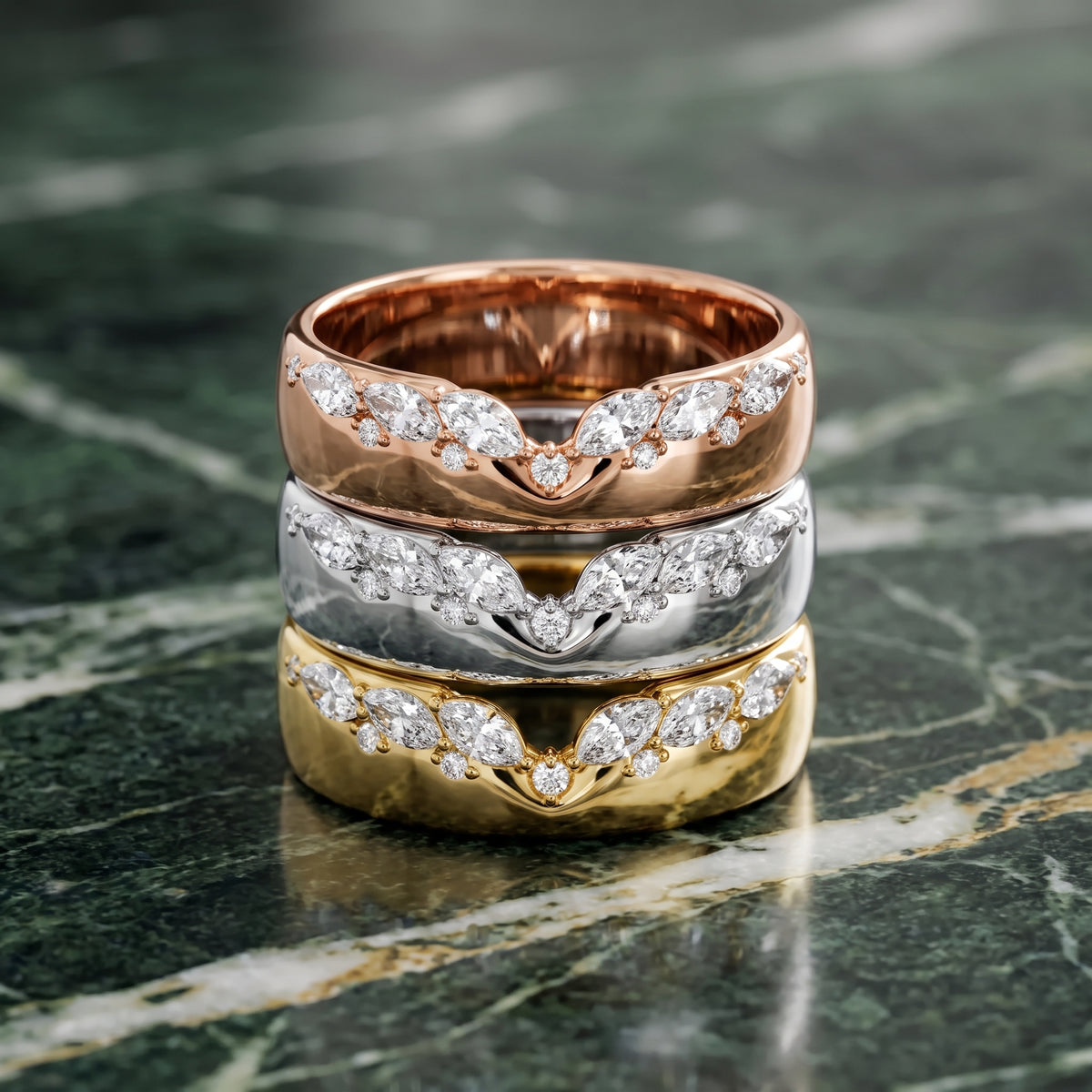 Adeline Dome Marquise & Round Diamond Wedding Band in Platinum - 3rings.jpg