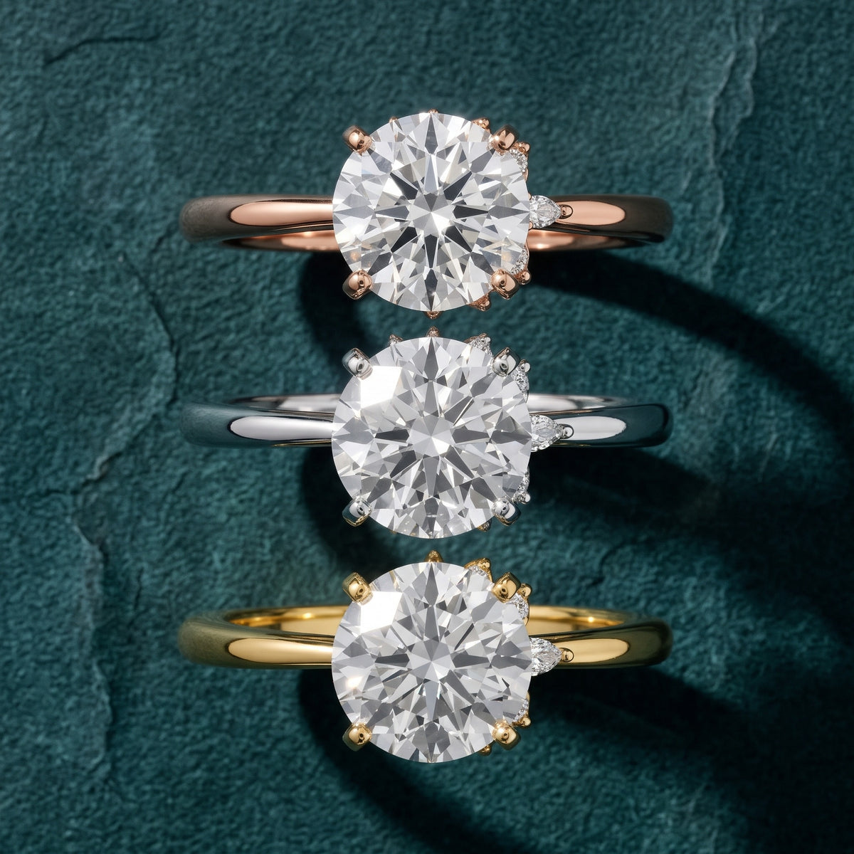 Peony East-West Hidden Halo Round Diamond Engagement Ring in Silver - 3rings.jpg