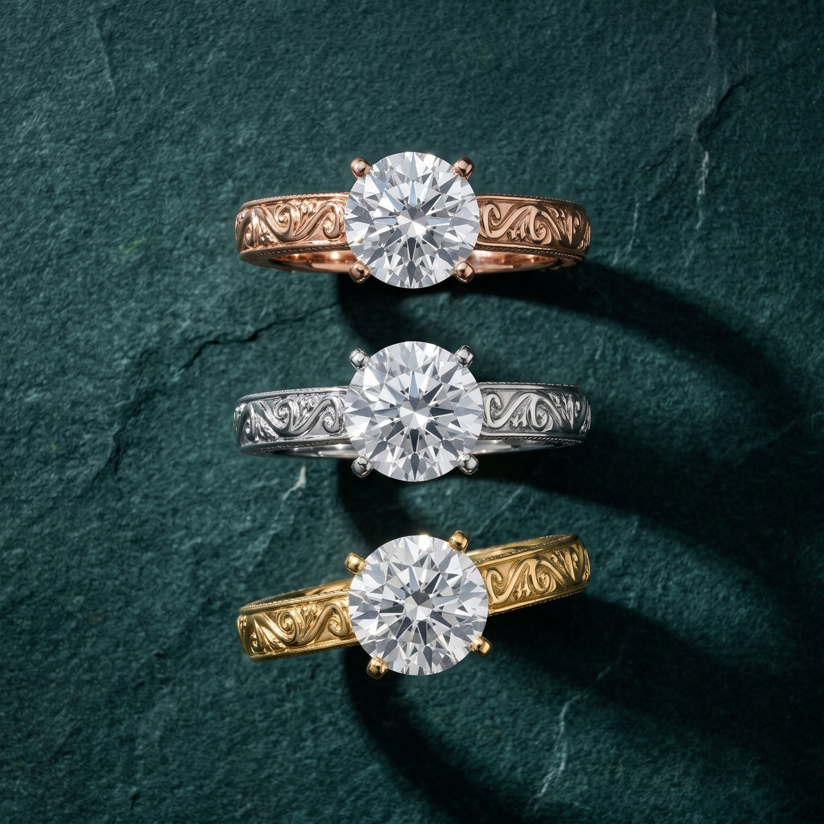 Fia Vintage Engraved Round Diamond Engagement Ring in Platinum - 3rings.jpg