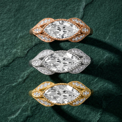 Sara East-West Vintage Marquise Diamond Engagement Ring in Yellow Gold - 3rings.jpg
