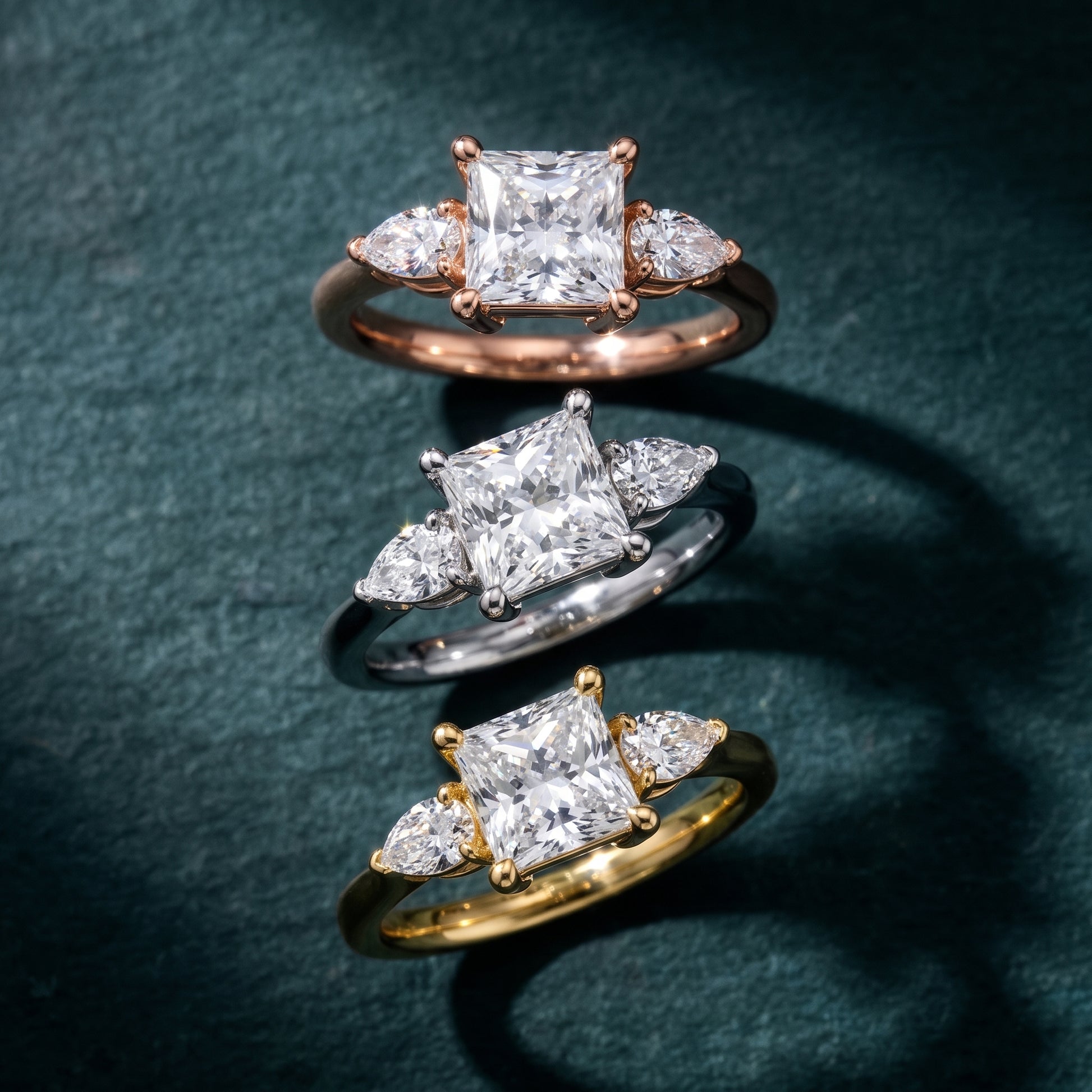 Faye Three-Stone Trellis Princess Diamond Ring in Rose Gold - 3rings.jpg