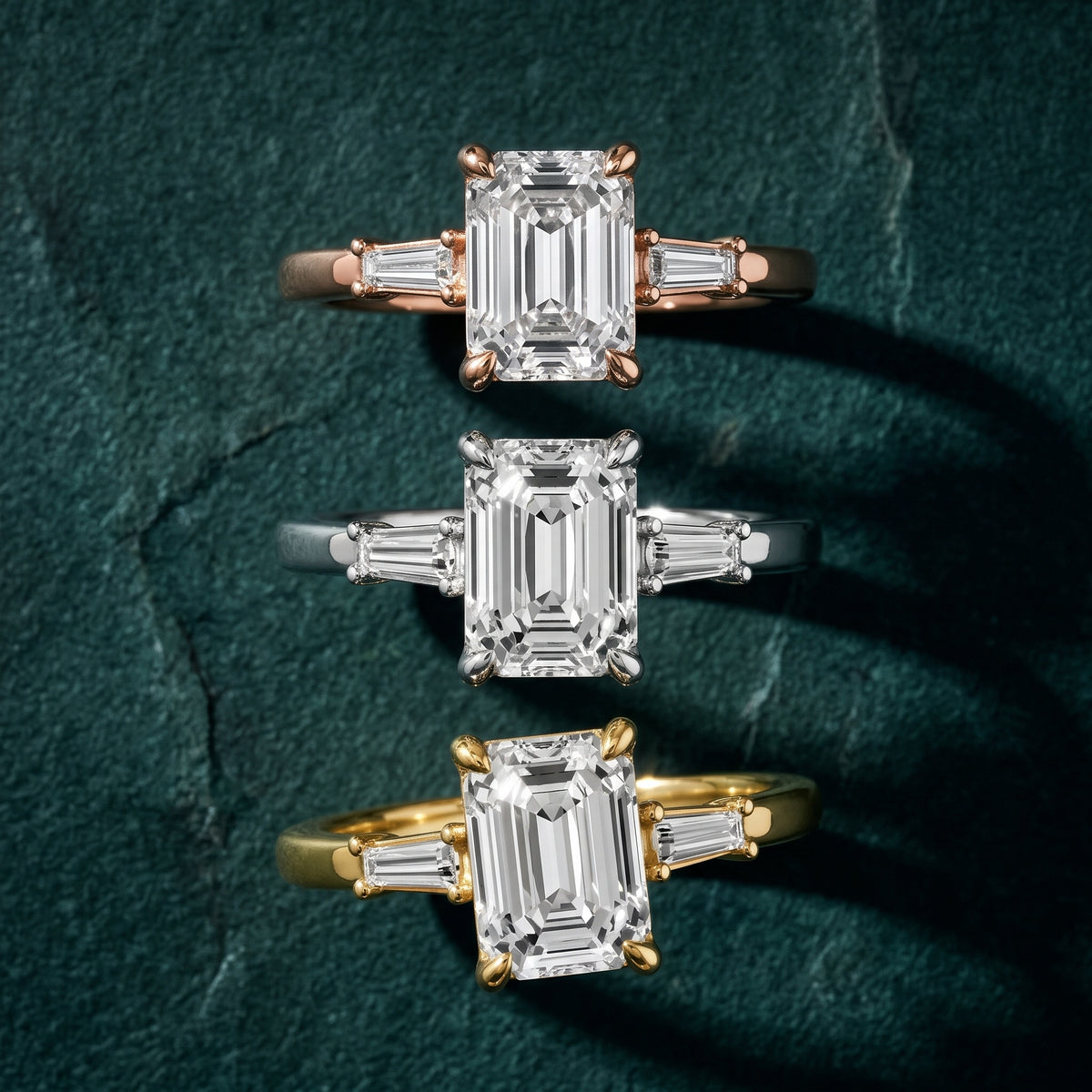 Laredo Baguette Three-Stone Emerald Diamond Engagement Ring in Platinum - 3rings.jpg
