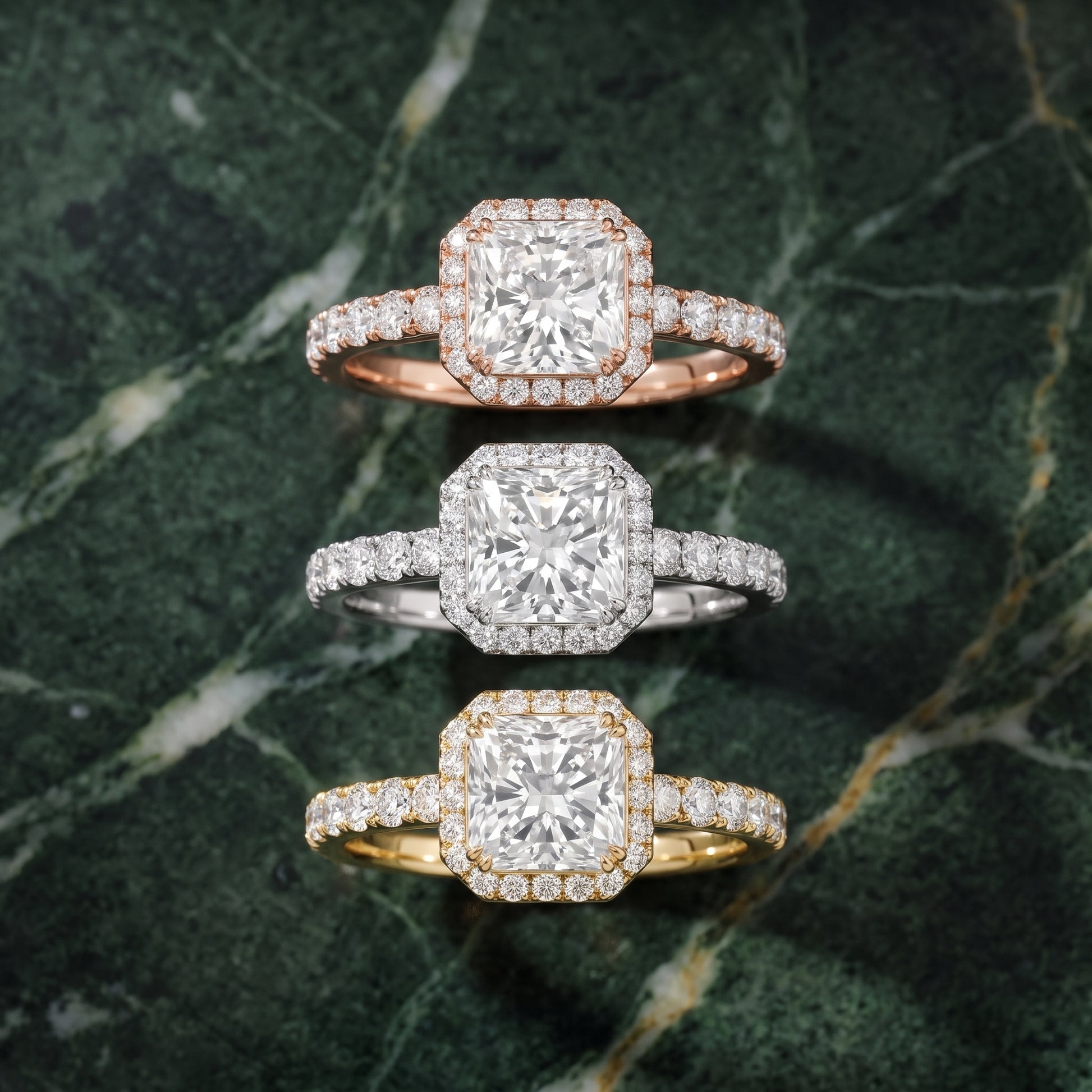 Chloe Halo Pavé Radiant Diamond Ring in Yellow Gold - 3rings.jpg
