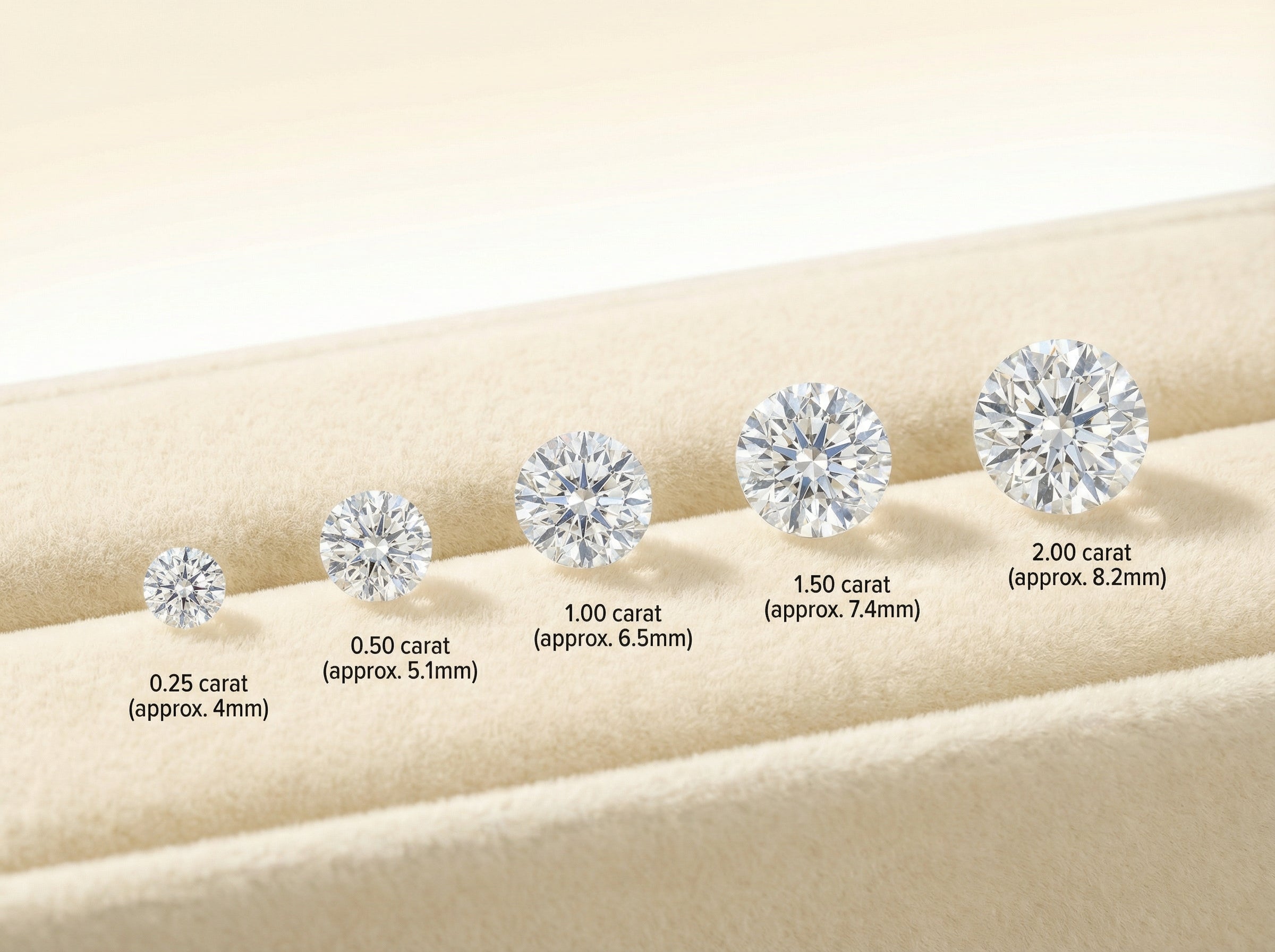 Diamond carat weight comparison showing different sizes