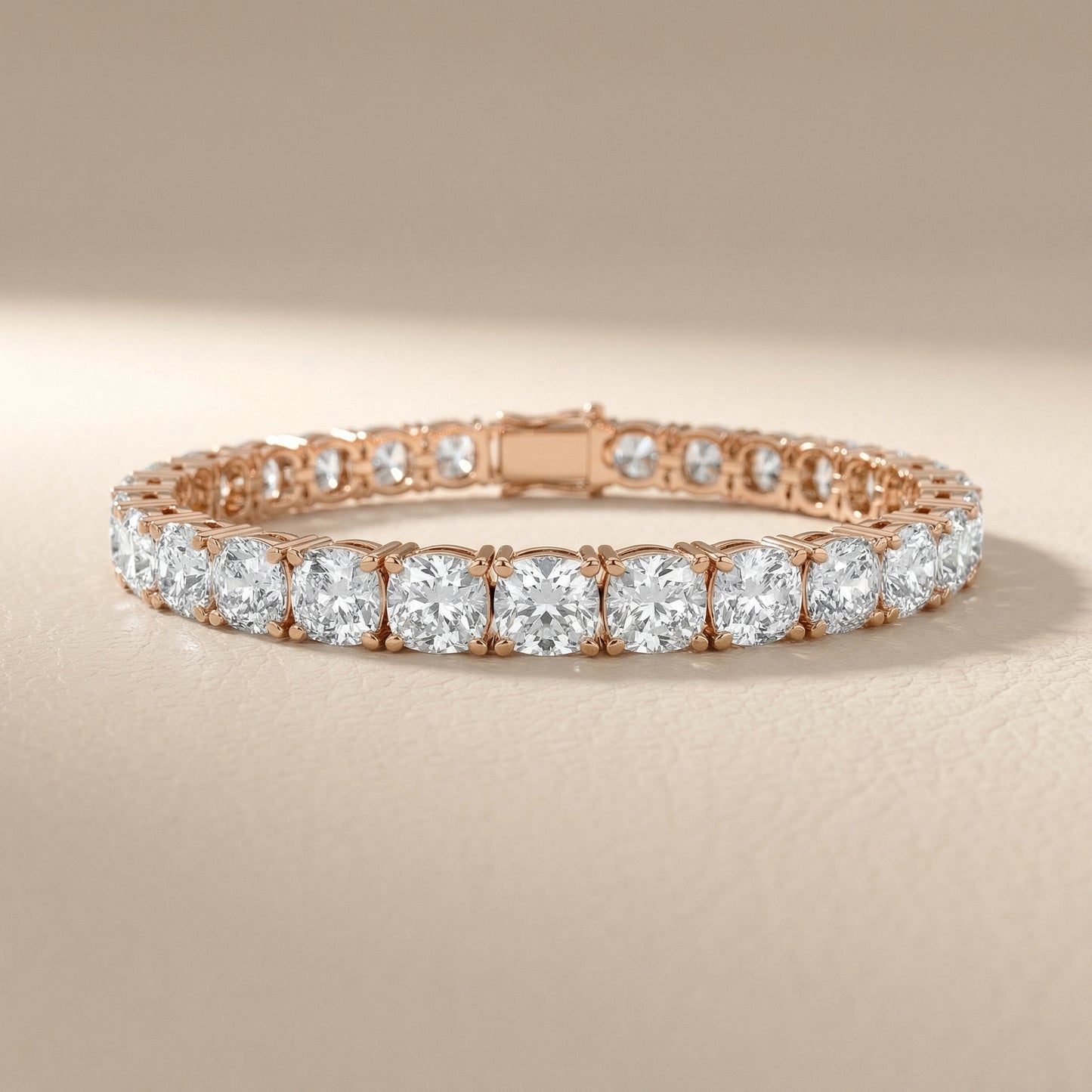 Cushion Cut Lab Grown Diamond Tennis Bracelet in Rose Gold