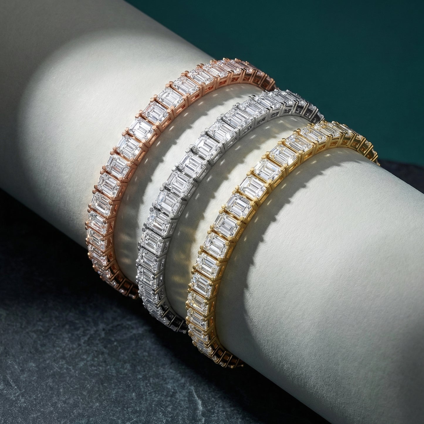 Emerald Cut Lab Grown Diamond Tennis Bracelet in Rose Gold